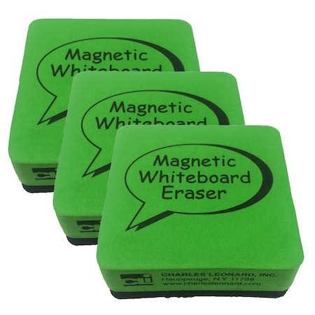 Charles Leonard Magnetic Whiteboard Eraser, 2" x 2", Green/Black, 12/Pack, PK3 74542